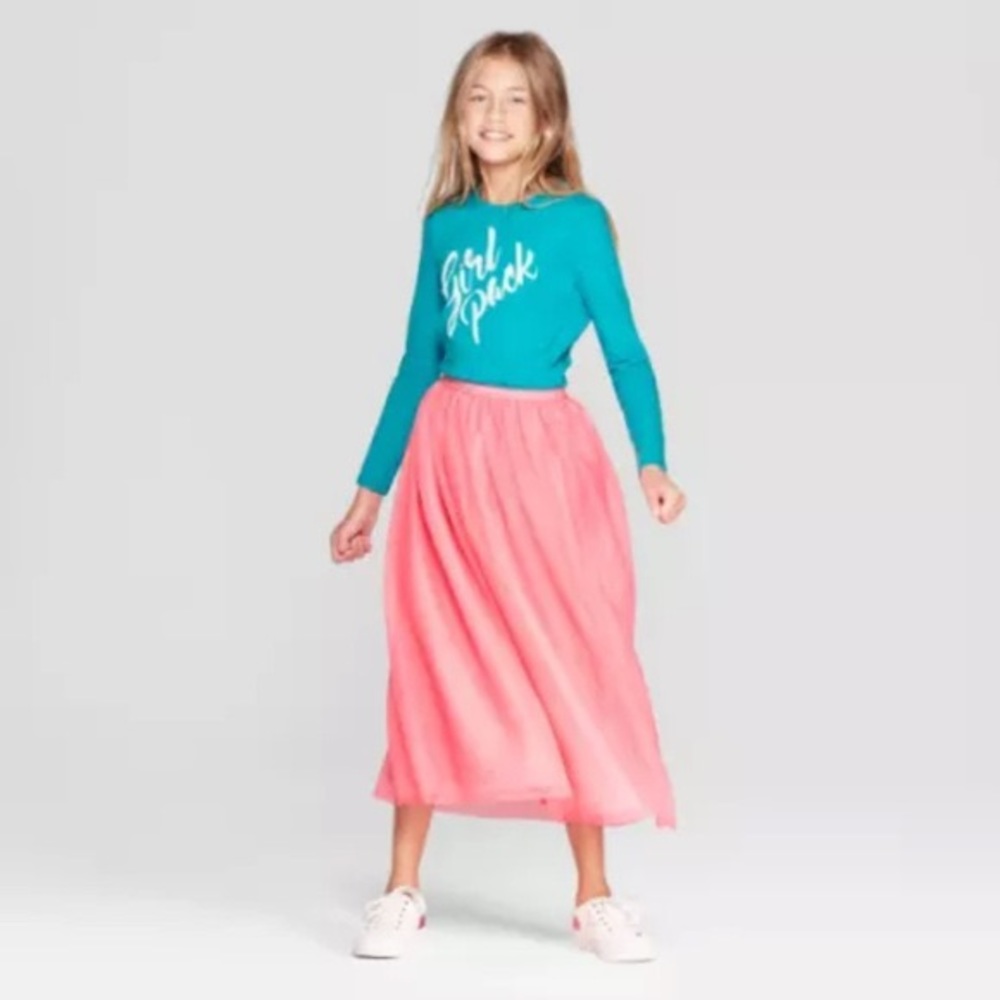 Girls Birthday🥳 Party Pink Tulle Maxi Skirt Sz Lg